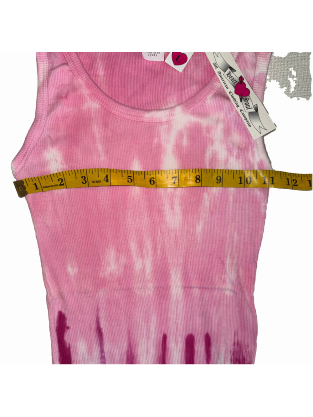 NOS Vintage Y2K Women's Large Heart Soul Pink Dk Gray Tie Dye Tank Top - Picture 5 of 7